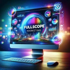 DALL·E 2024-01-16 18.59.44 – An engaging and professional digital marketing themed image showcasing the Fullscope Marketing agency. The image should feature a sleek, modern websit